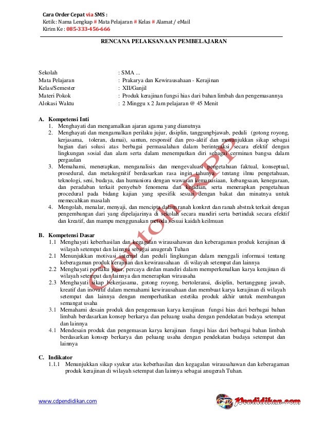 rpp kewirausahaan smk kelas x semester 1&2 berkarakter | checked